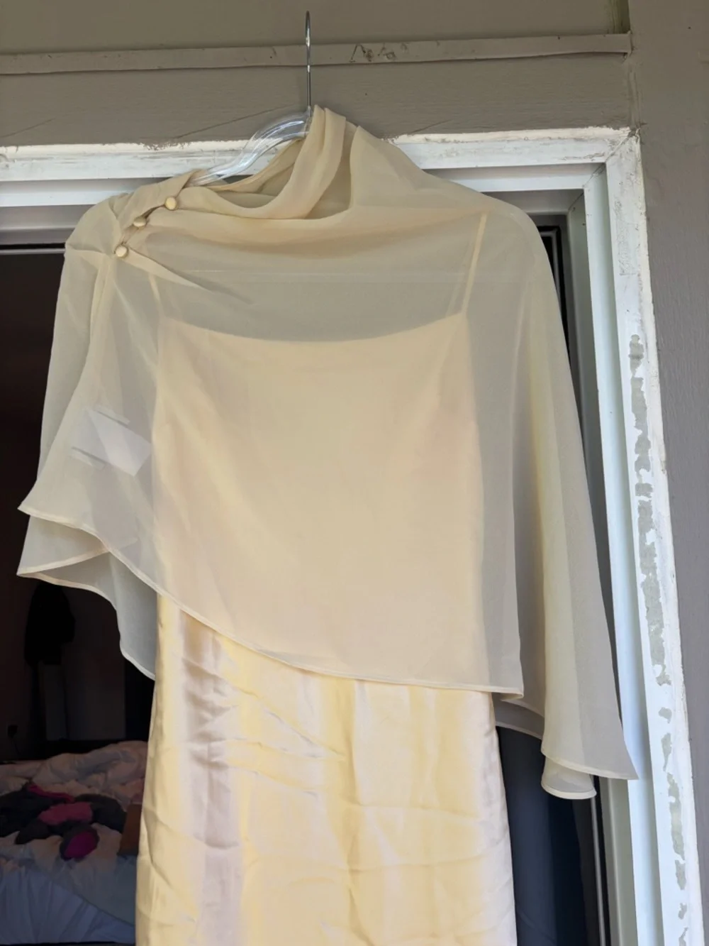 Reformation Pale Yellow Satin Slip Dress with Sheer Capelet - Picture 9 of 10